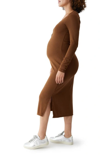 Shop Ingrid And Isabel Ingrid & Isabel® Rib Long Sleeve Henley Maternity Dress In Chestnut