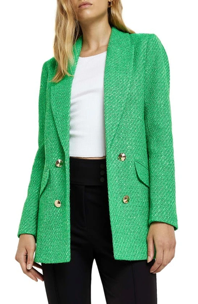 River Island Boucle Fitted Blazer In Green - Part Of A Set In Green