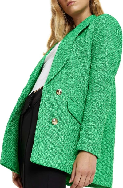 River Island Boucle Fitted Blazer In Green - Part Of A Set In Green