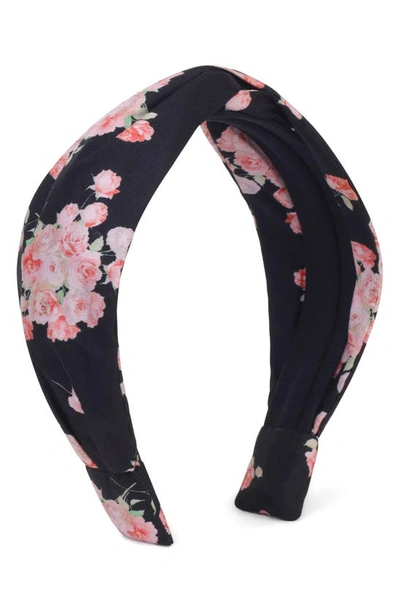 Shop Autumn Adeigbo Mallory Floral Print Knotted Headband In Mini Pink Black Silk Floral