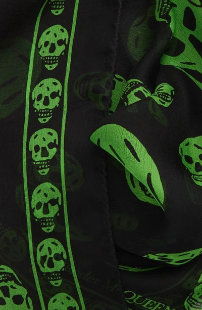 Shop Alexander Mcqueen Skull Silk Scarf In Black/ Light Green