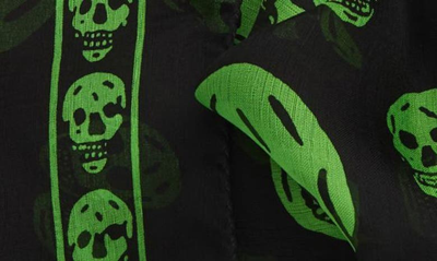 Shop Alexander Mcqueen Skull Silk Scarf In Black/ Light Green