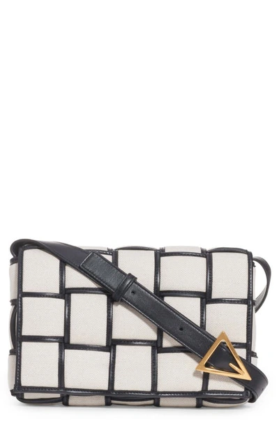 Shop Bottega Veneta Cassette Canvas & Leather Crossbody Bag In Natural/ Black-gold