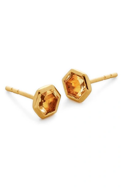 Shop Monica Vinader X Kate Young Gemstone Stud Earrings In 18ct Metallic Gold