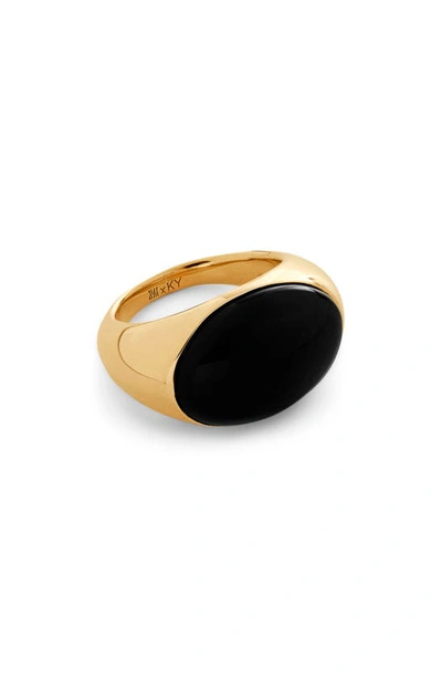 Shop Monica Vinader X Kate Young Onyx Dome Ring In 18ct Gold Vermeil On Sterling