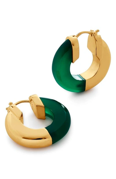 Shop Monica Vinader X Kate Young Onyx Small Hoop Earrings In 18ct Metallic Gold
