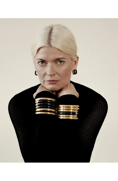Monica Vinader Gold Kate Young Half Gemstone Small Hoop Earrings Black Onyx In 18ct Gold Vermeil On Sterling