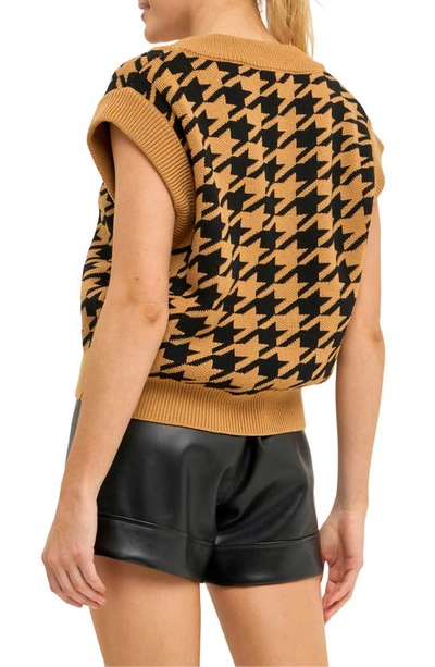 Endless Rose Houndstooth Sweater Vest In Camel
