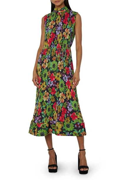 Shop Milly Melina Wildflower Garden Micropleat Dress In Black Multi