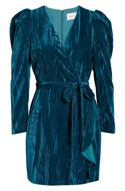 Shop Adelyn Rae Pricilla Long Sleeve Faux Wrap Velvet Minidress In Teal