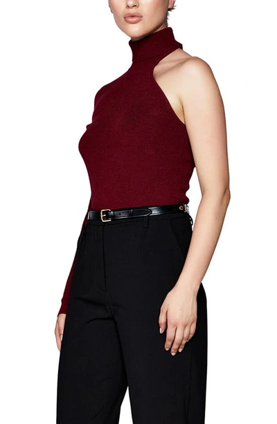 Shop Bardot One-shoulder Knit Turtleneck In Burgandy