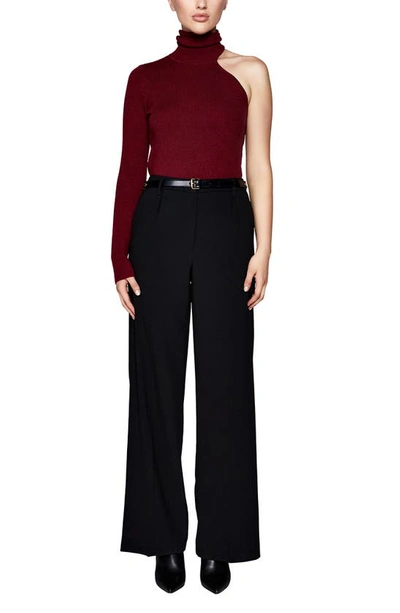 Shop Bardot One-shoulder Knit Turtleneck In Burgandy