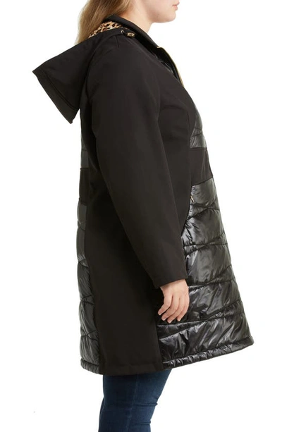 Shop Via Spiga Mixed Media Water Repellent Longline Coat In Black