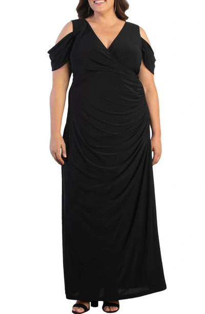 Shop Kiyonna Gala Glam Cold Shoulder Gown In Onyx