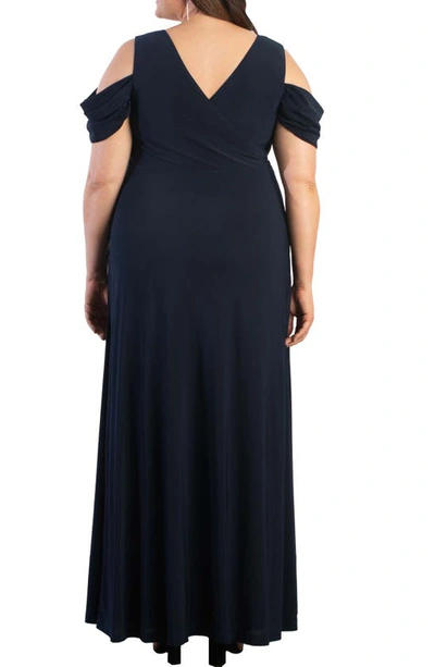 Shop Kiyonna Gala Glam Cold Shoulder Gown In Nocturnal Navy