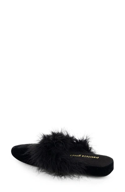 Patricia Green Party Feather Velvet Slipper In Black
