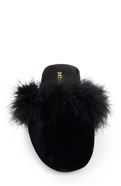 Patricia Green Party Feather Velvet Slipper In Black