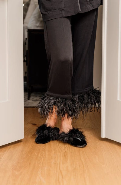 Patricia Green Party Feather Velvet Slipper In Black