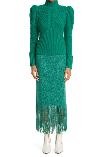 Zimmermann Celestial Cable Stitch Turtleneck Cashmere Blend Sweater In Forest