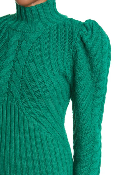 Zimmermann Celestial Cable Stitch Turtleneck Cashmere Blend Sweater In Forest