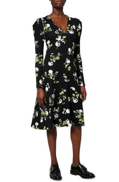 Sophia Cahun Garden Print Long Sleeve Jersey Dress In Black