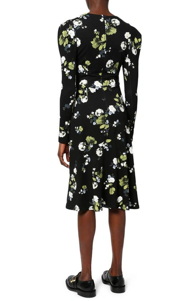 Sophia Cahun Garden Print Long Sleeve Jersey Dress In Black