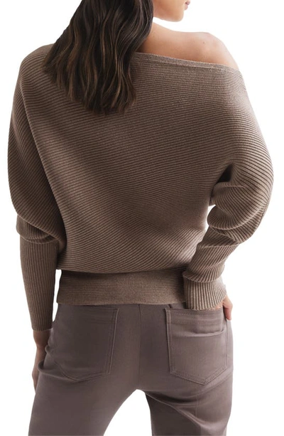 Shop Reiss Lorna Rib One-shoulder Dolman Sleeve Sweater In Mink