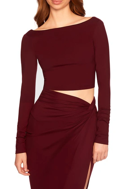 Susana Monaco Long-sleeve Scoop-back Crop Top In Port
