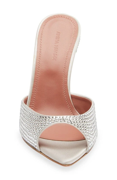 Shop Amina Muaddi Caroline Crystal Embellished Pointed Toe Sandal In Satin Light Grey + White