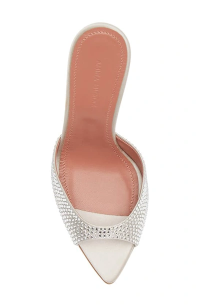 Shop Amina Muaddi Caroline Crystal Embellished Pointed Toe Sandal In Satin Light Grey + White