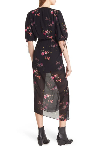 Shop Allsaints Safiya Solanio Floral Print Ruched Puff Sleeve Dress In Black