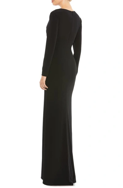Shop Mac Duggal Ruched Jersey Long Sleeve Column Gown In Black