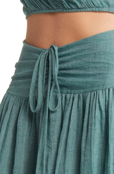Shop Moon River Ruched Waist Midi Skirt In Green