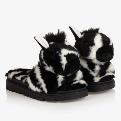 Shop Dolce & Gabbana Girls Black Zebra Sliders