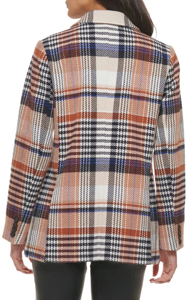 Shop Levi's Double Breasted Wool Blend Blazer In Cream/ Rust/ Navy Plaid