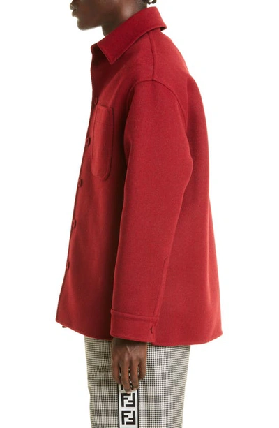 Shop Fendi Reversible Double Wool Coat In Nero/ Nero/ Rosso