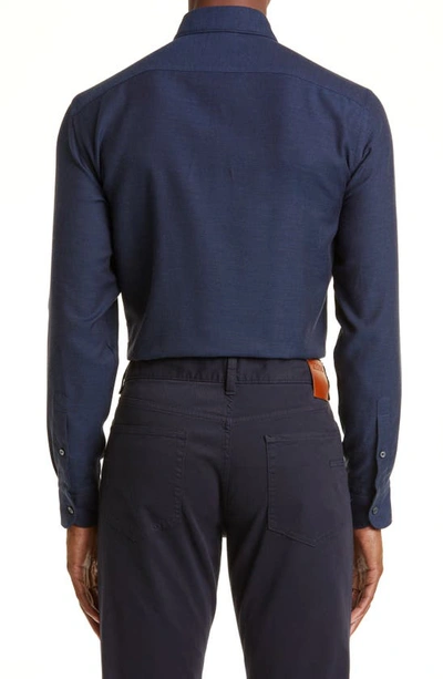 Zegna Button-down Collar Brushed Cotton-twill Shirt In Blue