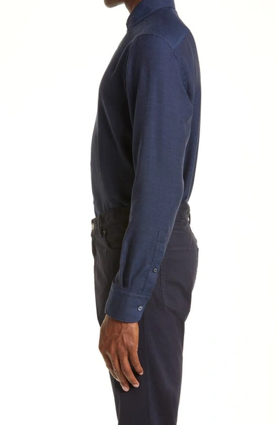 Zegna Button-down Collar Brushed Cotton-twill Shirt In Blue