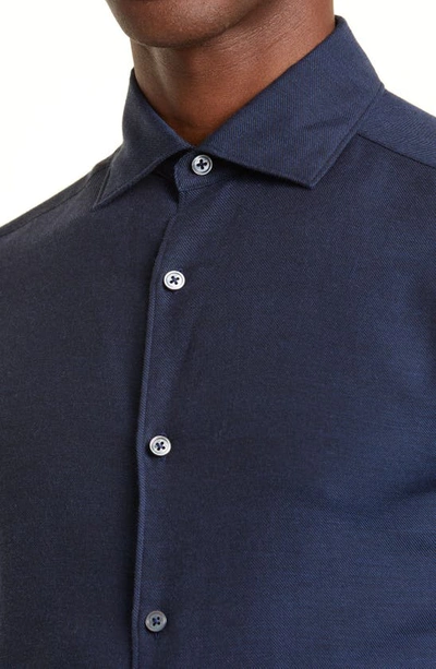 Zegna Button-down Collar Brushed Cotton-twill Shirt In Blue