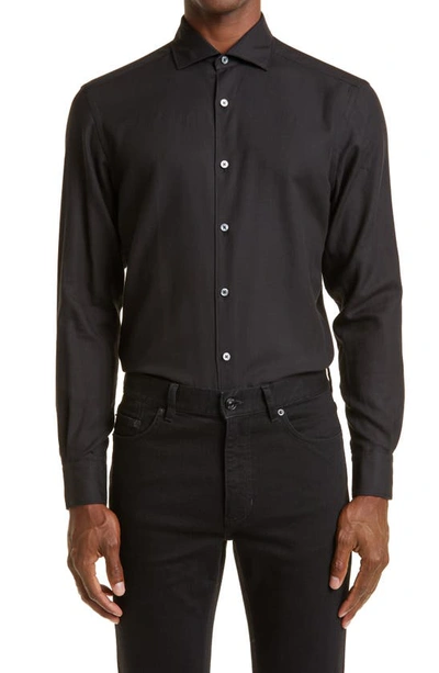 Shop Zegna Cashco Cotton & Cashmere Button-up Shirt In Black