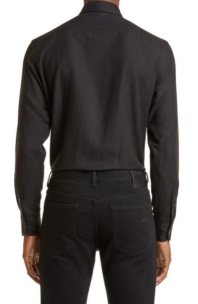 Zegna Cashco Spread-collar Cotton-blend Twill Shirt In Black
