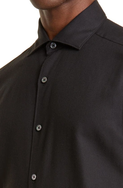 Zegna Cashco Spread-collar Cotton-blend Twill Shirt In Black