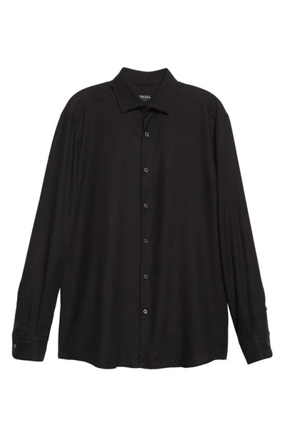 Zegna Cashco Spread-collar Cotton-blend Twill Shirt In Black