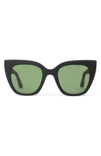 Shop Toms Traveler Sydney 50mm Small Polarized Cat Eye Sunglasses In Black/bottle Green Polar