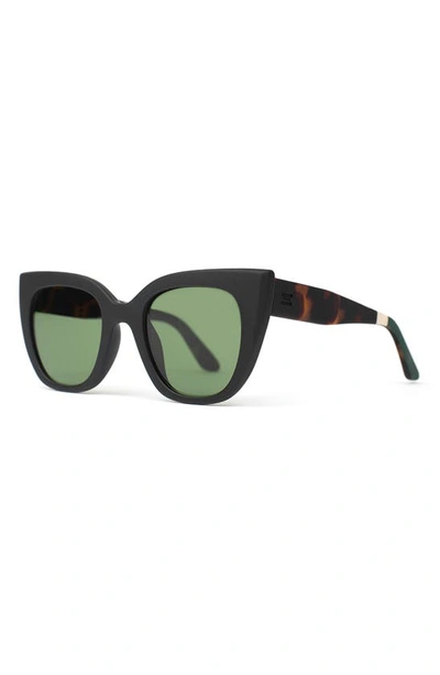 Shop Toms Traveler Sydney 50mm Small Polarized Cat Eye Sunglasses In Black/bottle Green Polar