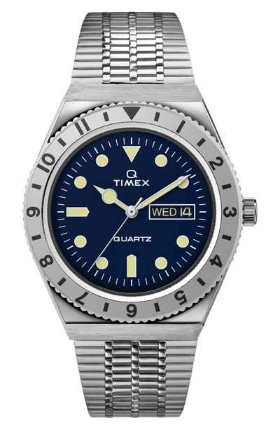 Shop Timex Q Reissue Bracelet Watch, 38mm In Silver/ Blue/ Silver