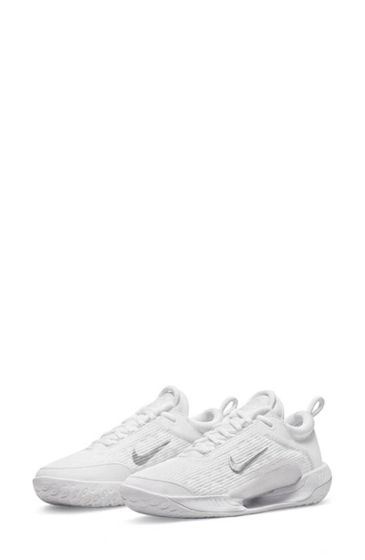 Shop Nike Zoom Court Nxt Hard Court Tennis Shoe In White/ Silver/ Grey Fog