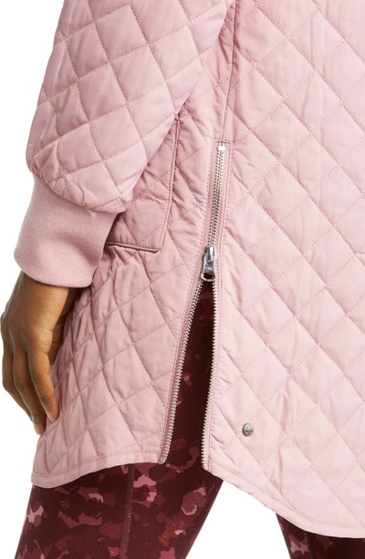 Shop Zella Longline Water Resistant Quilted Bomber Jacket In Pink Beauty