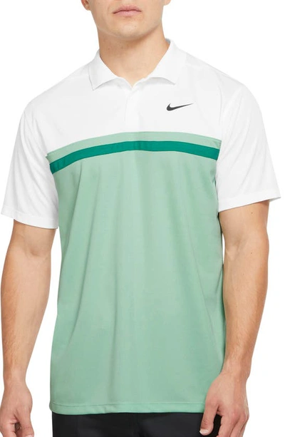 Shop Nike Dri-fit Victory Golf Polo In White/ Green/ Black