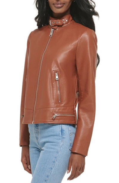 Shop Levi's Faux Leather Racer Jacket In Camel